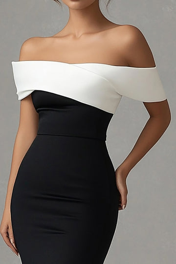 Matt Satin Mermaid Off the Shoulder Black Tie Klänning med slits